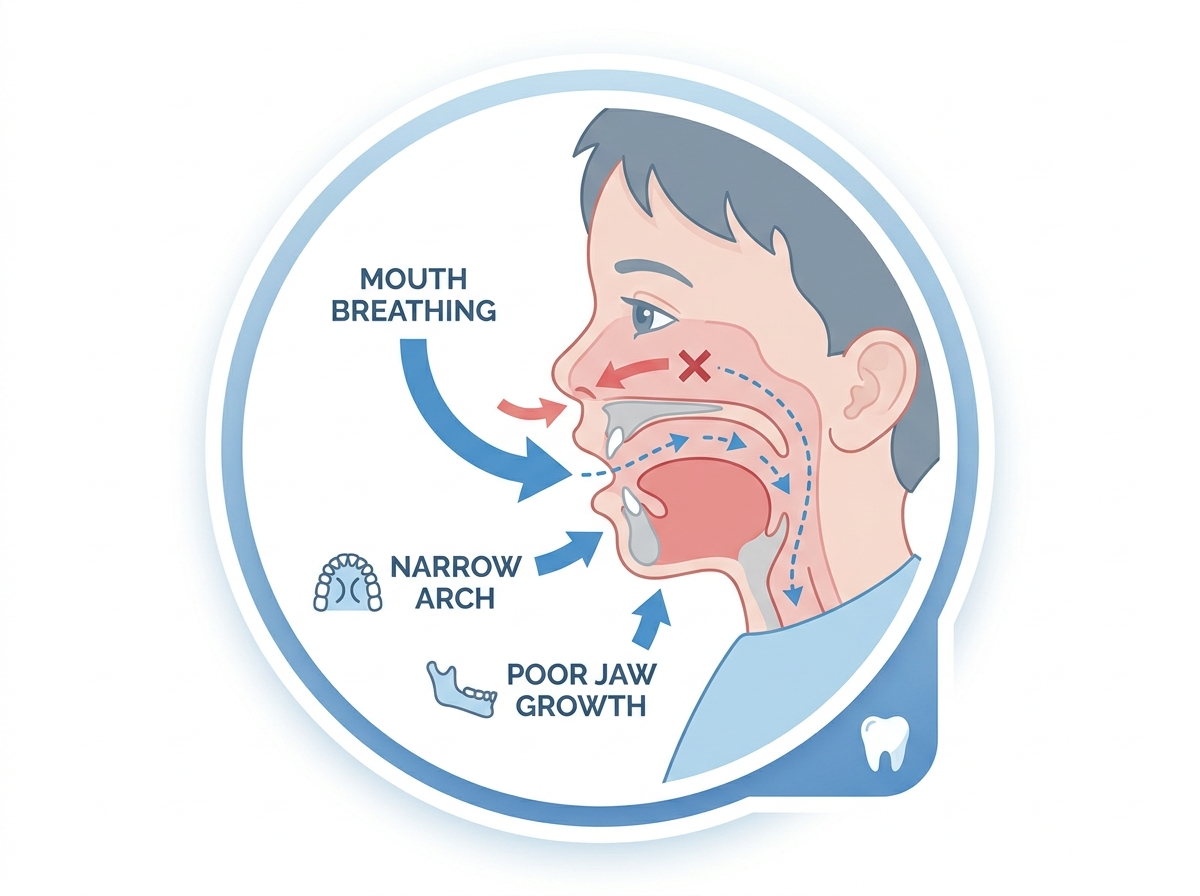 Illustration showing how mouth breathing can affect jaw growth